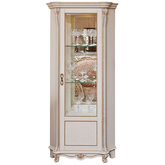Шкаф с витриной «Алези 10» П350.13, Цвет: Слоновая кость с золочением