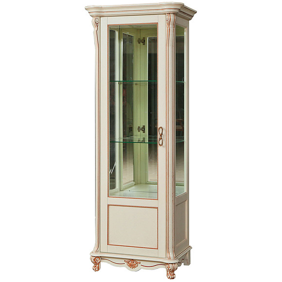 Шкаф с витриной «Алези 8» П350.08-01, Цвет: Слоновая кость с золочением