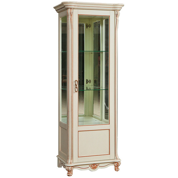 Шкаф с витриной «Алези 8» П350.08, Цвет: Слоновая кость с золочением