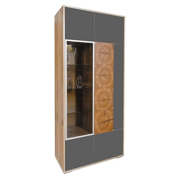 Шкаф с витриной «Гелиос» П550.01, Цвет: Дуб Вотан + серый