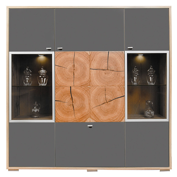 Шкаф с витриной «Гелиос» П550.02, Цвет: Дуб Вотан + серый