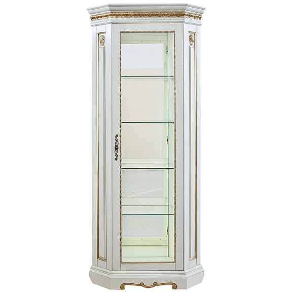 Шкаф с витриной «Милана 10» П265.10, Цвет: Слоновая кость с золочением