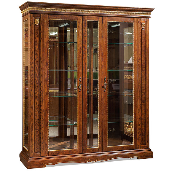 Шкаф с витриной «Милана 11» П265.11, Цвет: Черешня с золочением