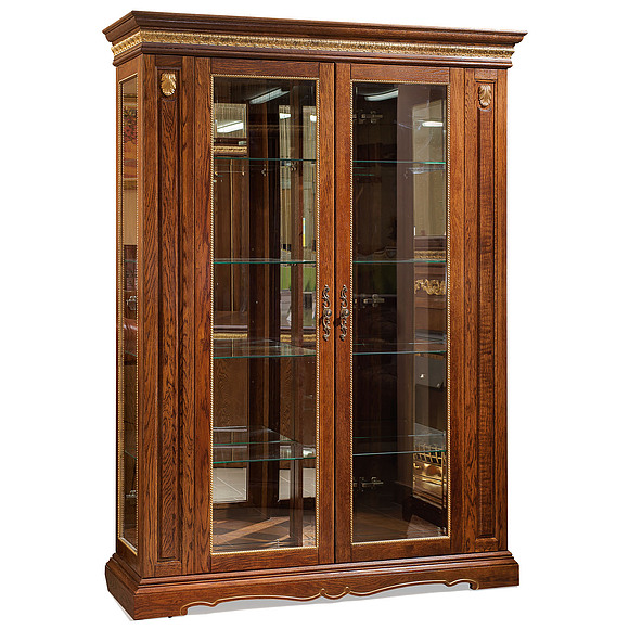 Шкаф с витриной «Милана 5» П265.05, Цвет: Черешня с золочением