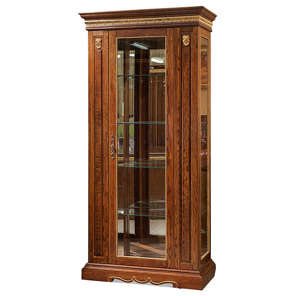 Шкаф с витриной «Милана 8» П265.08, Цвет: Черешня с золочением