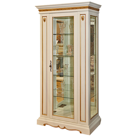 Шкаф с витриной «Милана 8» П265.08, Цвет: Слоновая кость с золочением