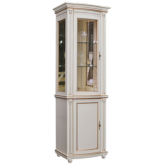 Шкаф с витриной «Валенсия 1.1з» П244.14.1, Цвет: Античная темпера с золотом