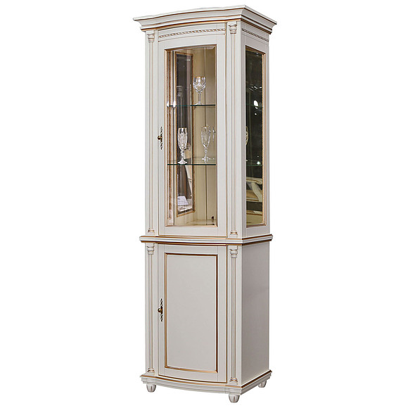 Шкаф с витриной «Валенсия 1з» П244.14, Цвет: Античная темпера с золотом