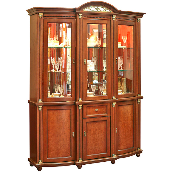 Шкаф с витриной «Валенсия 3з» П244.11, Цвет: Каштан