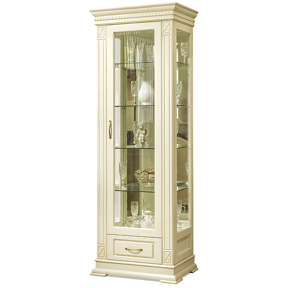 Шкаф с витриной «Верди Люкс 1з» П487.11з, Цвет: Слоновая кость