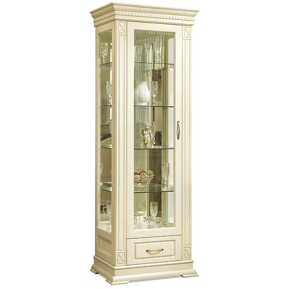 Шкаф с витриной «Верди Люкс 1з» П487.11з-01, Цвет: Слоновая кость