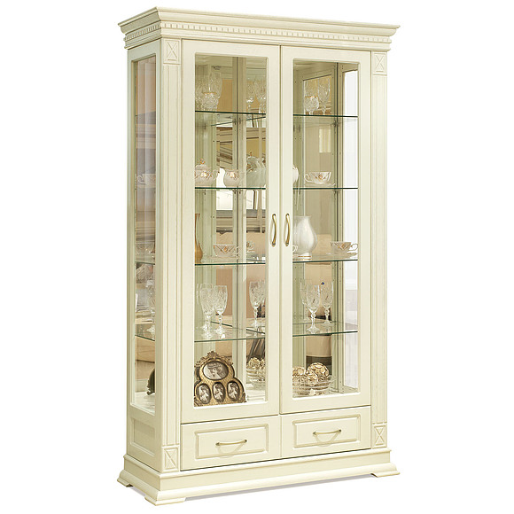 Шкаф с витриной «Верди Люкс 2з» П487.21з, Цвет: Слоновая кость