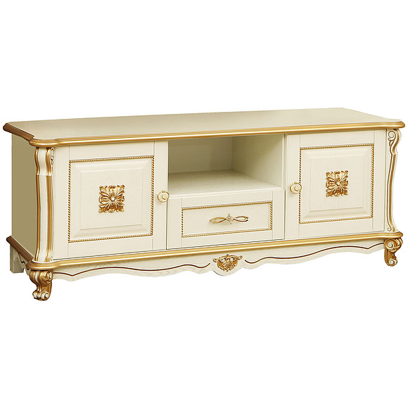 Тумба «Алези ТВ2 Люкс» П350.02л, Цвет: Слоновая кость с золочением (tumba_alezi_tv2_lux_p350_02l_slon_kost.jpg) Тумба «Алези ТВ2 Люкс» П350.02л, Цвет: Слоновая кость с золочением