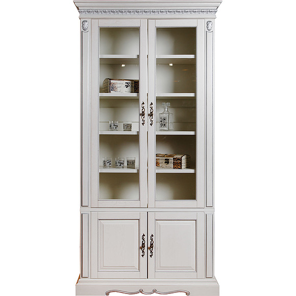 Шкаф комбинированный «Милана 2Д» П396.10, Цвет: Слоновая кость с серебром