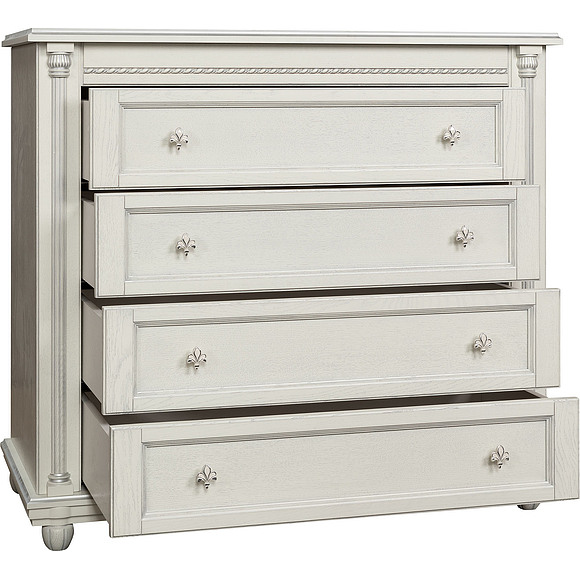 Комод «Валенсия Д» П568.30, Материал: массив дуба, Цвет: Слоновая кость с серебром