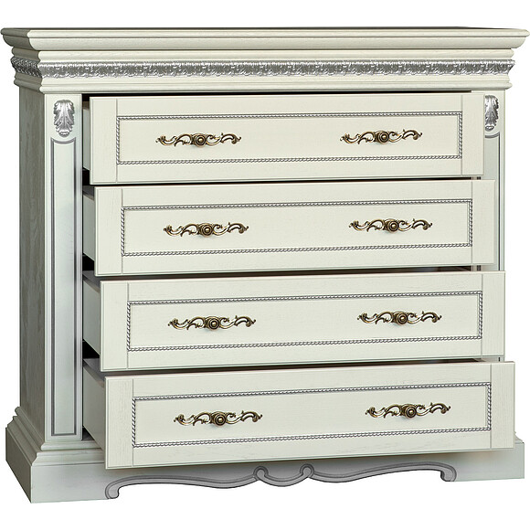 Комод «Милана 11с» П294.11с, Цвет: Слоновая кость с серебром