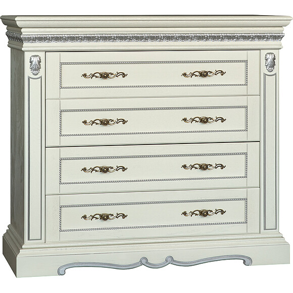Комод «Милана 11с» П294.11с, Цвет: Слоновая кость с серебром