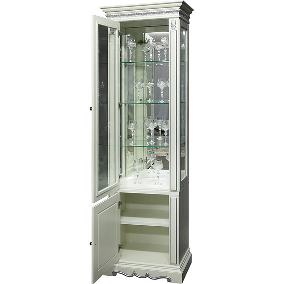 Шкаф комбинированный «Милана 1С» П396.09-01, Цвет: Слоновая кость с серебром