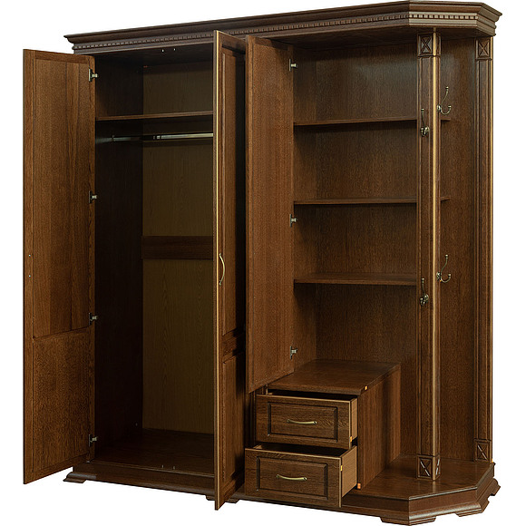 Шкаф комбинированный для прихожей «Верди Люкс 1.1» П433.01-01, Цвет: Черешня с золочением