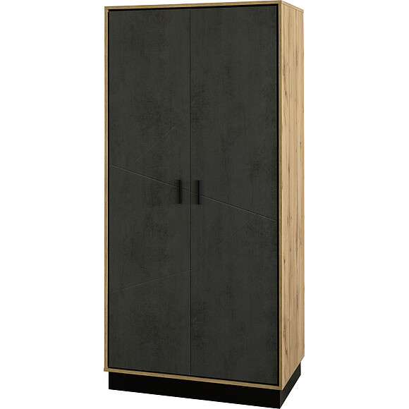Шкаф 2-х дверный для одежды «Лайн», Цвет: Камень серый/Дуб вотан/Чёрный, Размер: 950х585х2032 мм