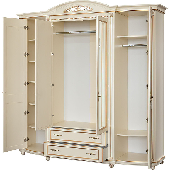 Шкаф для одежды «Валенсия 4» П254.11, Цвет: Античная темпера с золотом