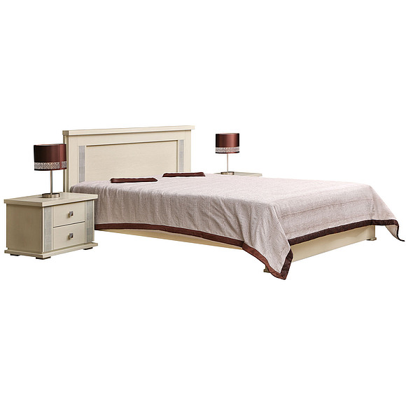 Кровать двойная «Тунис», Материал: ДСП+шпон, Цвет: Слоновая кость с серебром, Спальное место: 2000x1600 мм