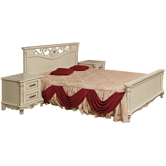 Кровать двойная «Алези» с высоким изножьем, Материал: массив дуба, Цвет: Слоновая кость с золочением, Механизм трансформации: без механизма, Спальное место: 2000x1600 мм, Размер: 2150x1852x1045 мм