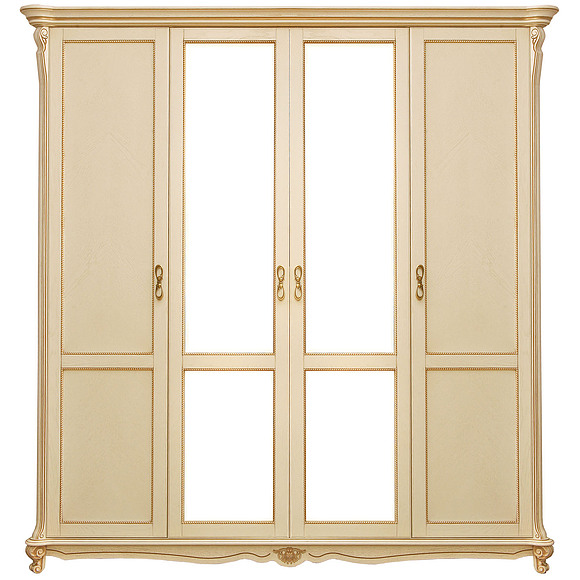 Шкаф 4-х дверный «Алези» П349.02, Цвет: Слоновая кость с золочением