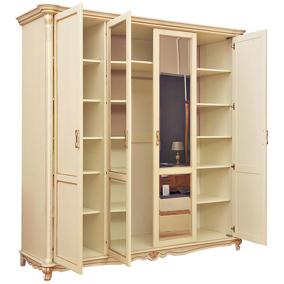 Шкаф 4-х дверный «Алези» П349.02, Цвет: Слоновая кость с золочением