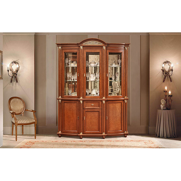 Шкаф с витриной «Валенсия 3з» П244.11, Цвет: Каштан