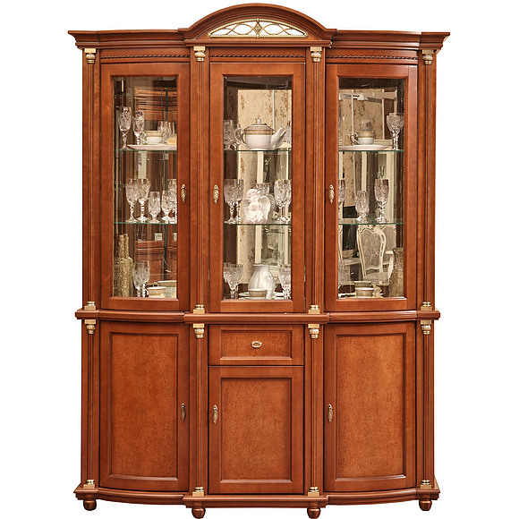 Шкаф с витриной «Валенсия 3з» П244.11, Цвет: Каштан