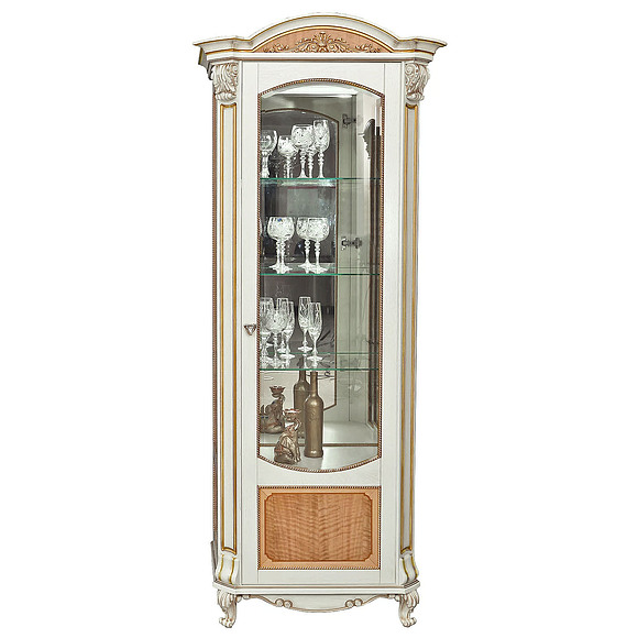 Шкаф с витриной «Альба 8» П485.08, Цвет: Слоновая кость с золочением