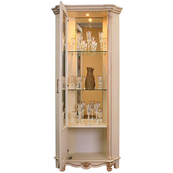 Шкаф с витриной «Алези 10» П350.13-01, Цвет: Слоновая кость с золочением (alezi10_P350-13_left.jpg) Шкаф с витриной «Алези 10» П350.13-01, Цвет: Слоновая кость с золочением
