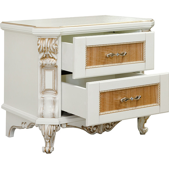 Тумба прикроватная «Альба 03с» П524.03с, Цвет: Слоновая кость с золочением