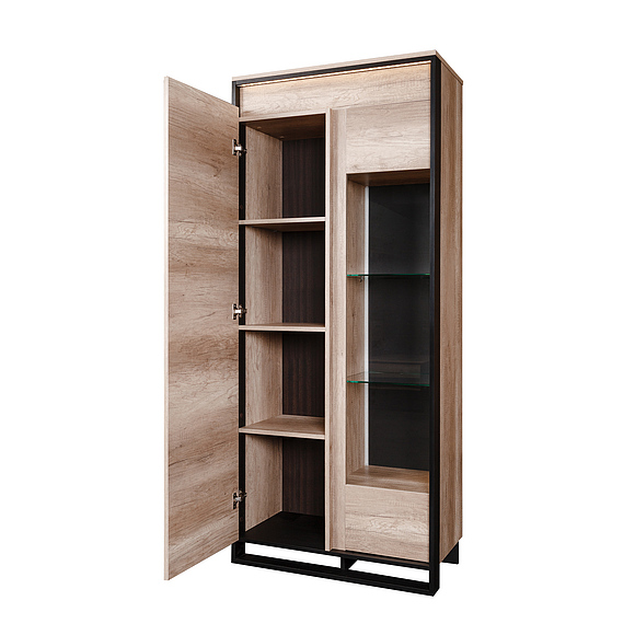Шкаф с витриной «Каньон» П561.20-1, Материал: каркас с подсветкой, Цвет: Дуб Каньон+чёрный