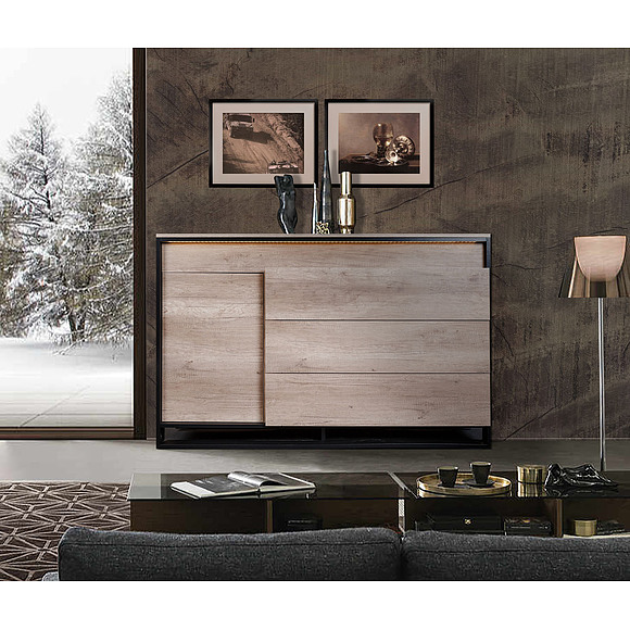 Комод «Каньон» П561.01, Материал: каркас с подсветкой, Цвет: Дуб Каньон+чёрный