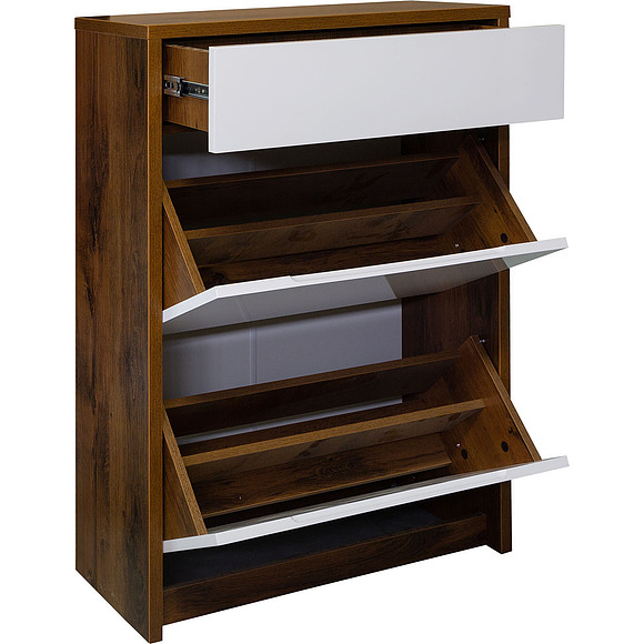 Тумба для обуви «Монако» П542.08, Цвет: Дуб Саттер+Белый глянец, Механизм трансформации: без механизма