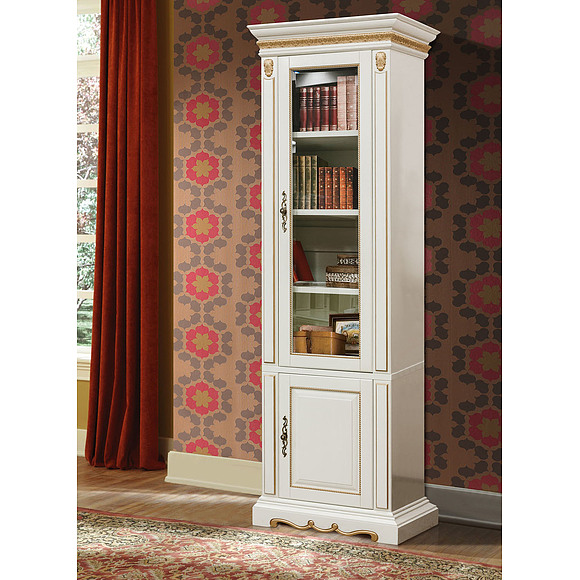 Шкаф комбинированный «Милана 1Д» П396.08, Цвет: Слоновая кость с золочением