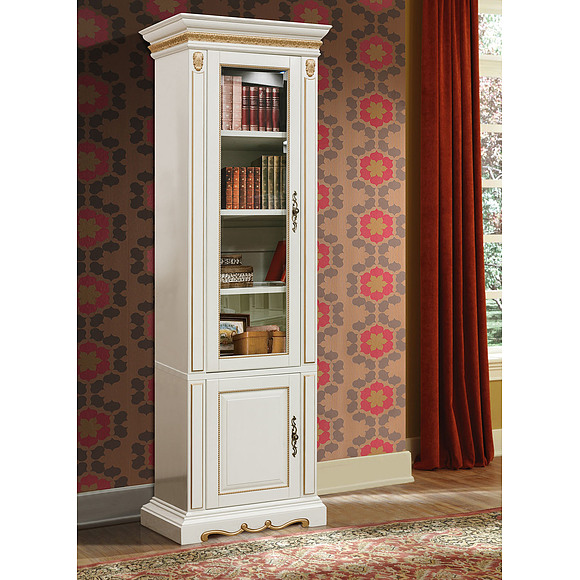 Шкаф комбинированный «Милана 1Д» П396.08-01, Цвет: Слоновая кость с золочением