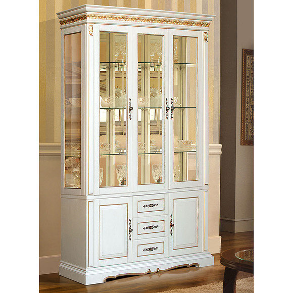 Шкаф комбинированный «Милана 3С» П396.14, Цвет: Слоновая кость с золочением