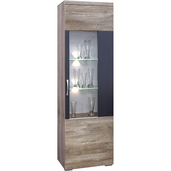 Шкаф с витриной «Амаранти» П563.01, Цвет: Дуб тобакко синхро + Шагрень графит