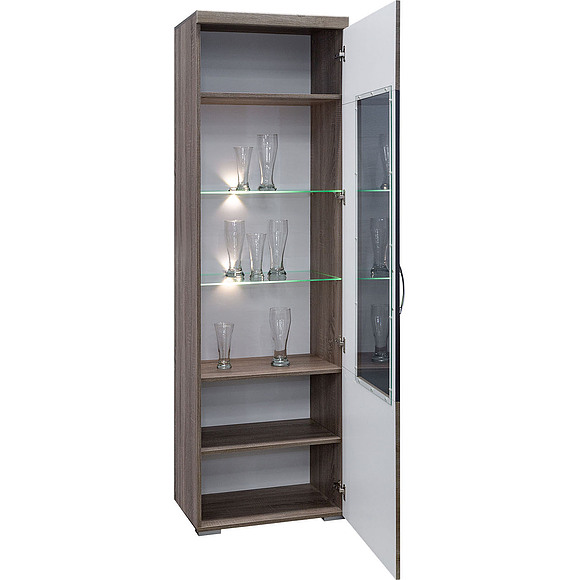 Шкаф с витриной «Амаранти» П563.01, Цвет: Дуб тобакко синхро + Шагрень графит