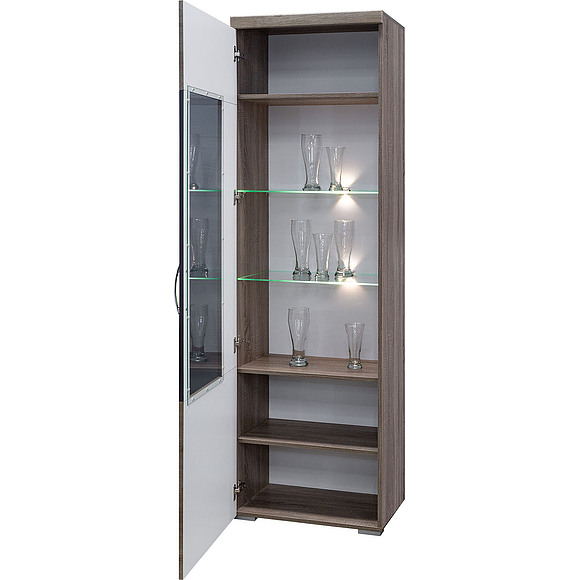 Шкаф с витриной «Амаранти» П563.01-01, Цвет: Дуб тобакко синхро + Шагрень графит