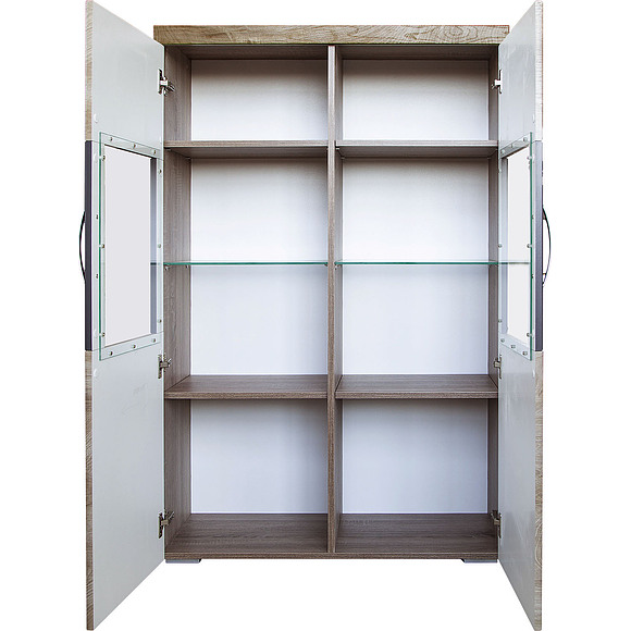 Шкаф с витриной «Амаранти» П563.04, Цвет: Дуб тобакко синхро + Шагрень графит