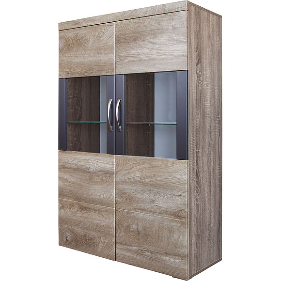 Шкаф с витриной «Амаранти» П563.04, Цвет: Дуб тобакко синхро + Шагрень графит