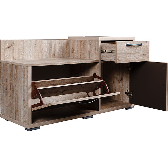 Тумба для обуви «Верес» П564.05, Материал: ДСП ламинированная, Цвет: Дуб версаль + Тёмно-коричневый (564-05_15df2442e1ba4d.jpg) Тумба для обуви «Верес» П564.05, Материал: ДСП ламинированная, Цвет: Дуб версаль + Тёмно-коричневый