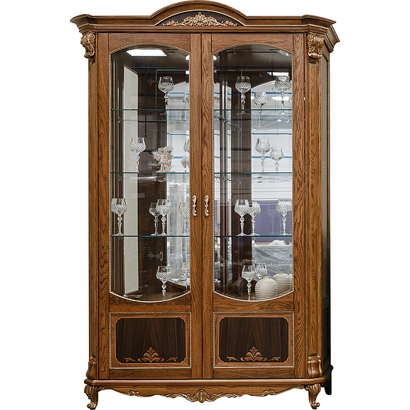 Шкаф с витриной «Альба 5» П485.05, Цвет: Палисандр с золочением