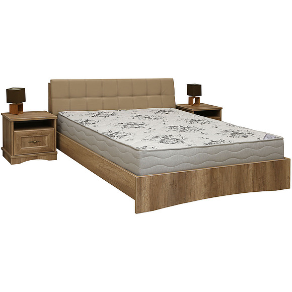 Кровать двойная с мягким изголовьем «Турин», Материал: ЛДСП+МДФ, Цвет: Дуб Каньон, Спальное место: 2000х1600 мм	, Размер: 2211х1678х898 мм