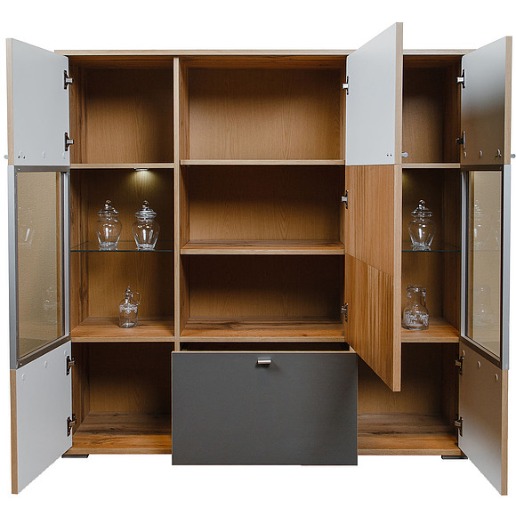 Шкаф с витриной «Гелиос» П550.02, Цвет: Дуб Вотан + серый