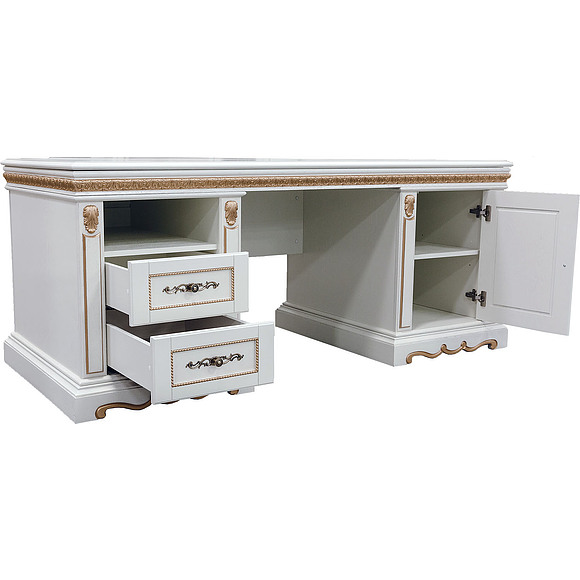 Стол «Милана 2П» П396.02, Цвет: Слоновая кость с золочением